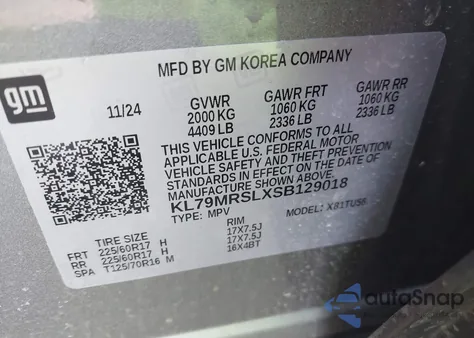 2025 Chevrolet Trailblazer Awd Lt из США, поврежденный, VIN KL79MRSLXSB129018